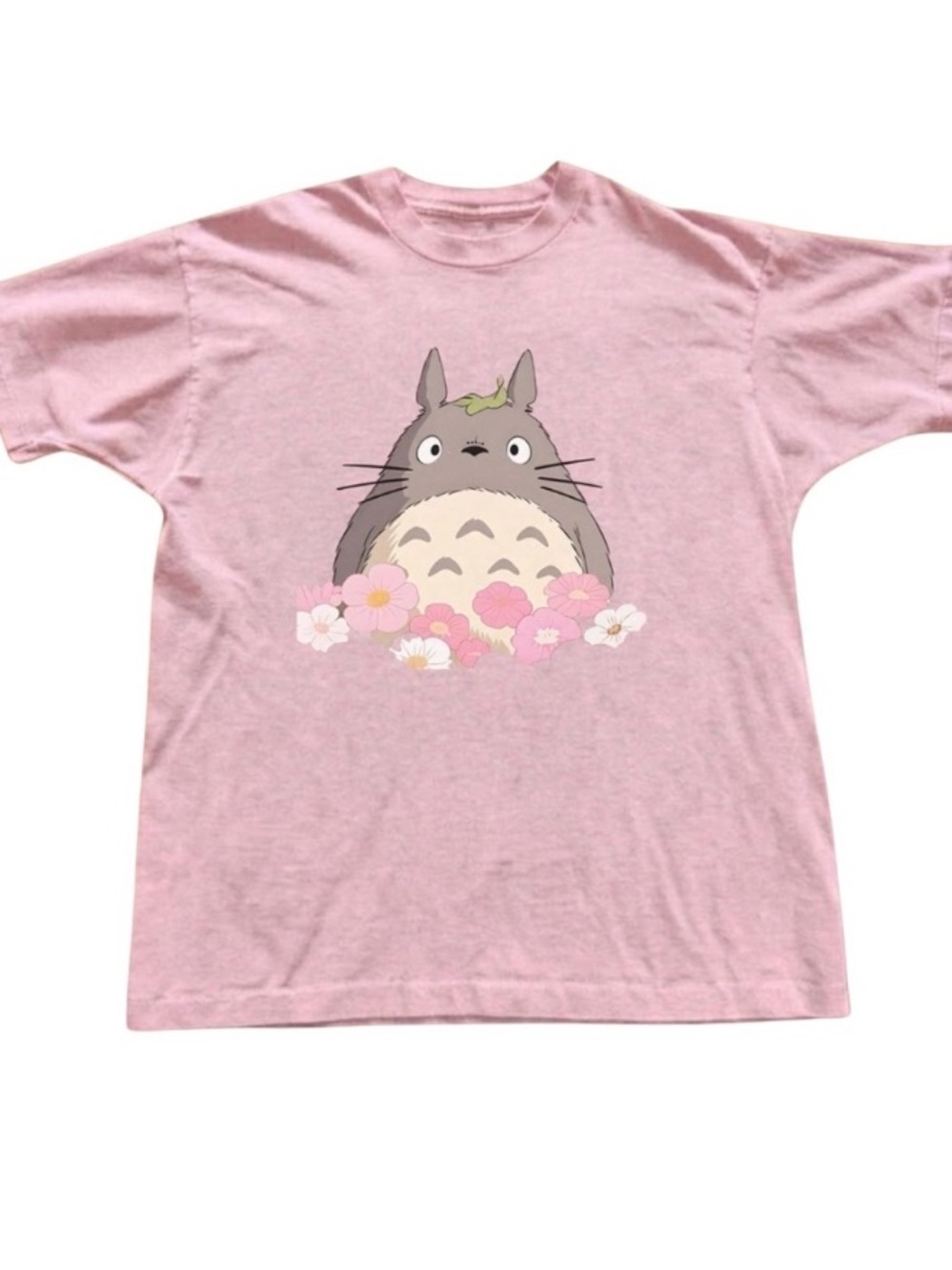 Pink Cute Totoro Floral Graphic T-Shirt